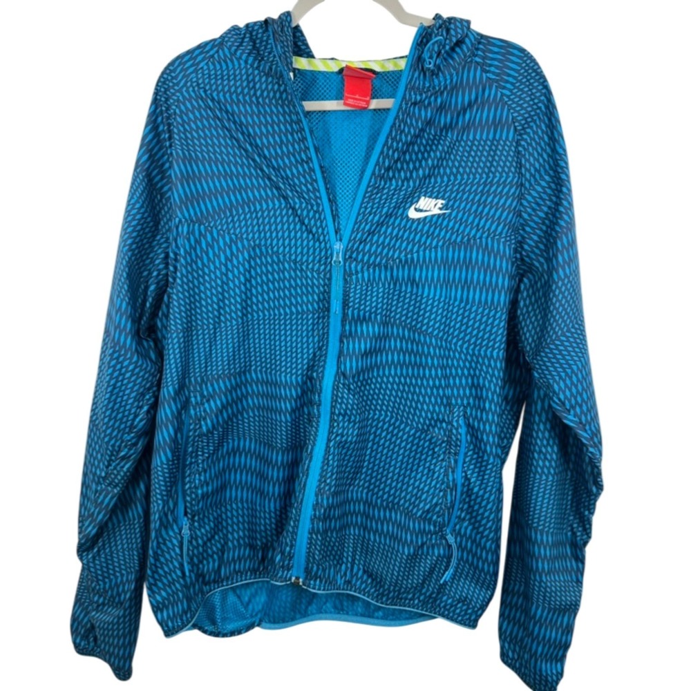 Nike Men's Size Large Bright Blue Windbreaker Hooded Jacket Sporty Running